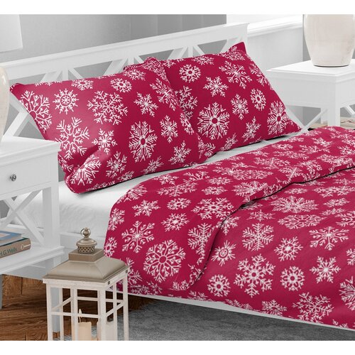 Vánoční bavlněné povlečení Vločky červené, 140 x 200 cm, 70 x 90 cm