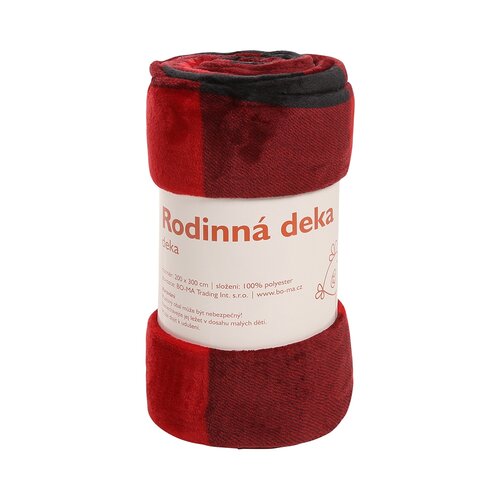 Družinska odeja, rdeče-črno karirana, 200 x 300 cm