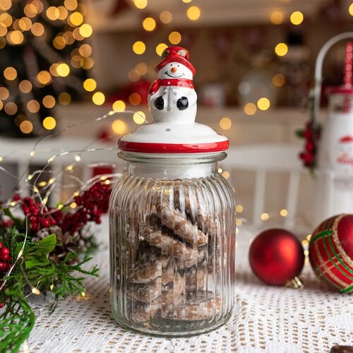 Altom Borcan de sticlă cu capac ceramic Snowman 900 ml