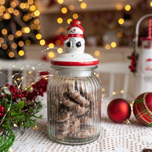 Altom Pojemnik szklany z pokrywką ceramiczną  Snowman 900 ml