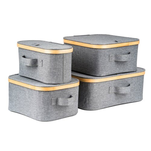 Úložný box G21 30 x 30 x 15 cm, bambusový s víkem, šedý