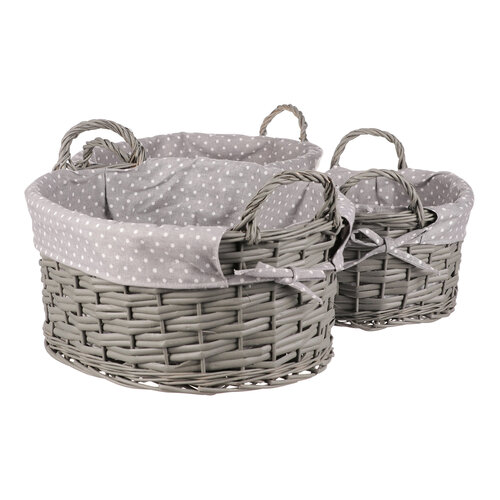 Weidenkörben-Set mit Stoff Grauer Punkt, 3 St., 3 Größen, 39 x 22 x 31 cm