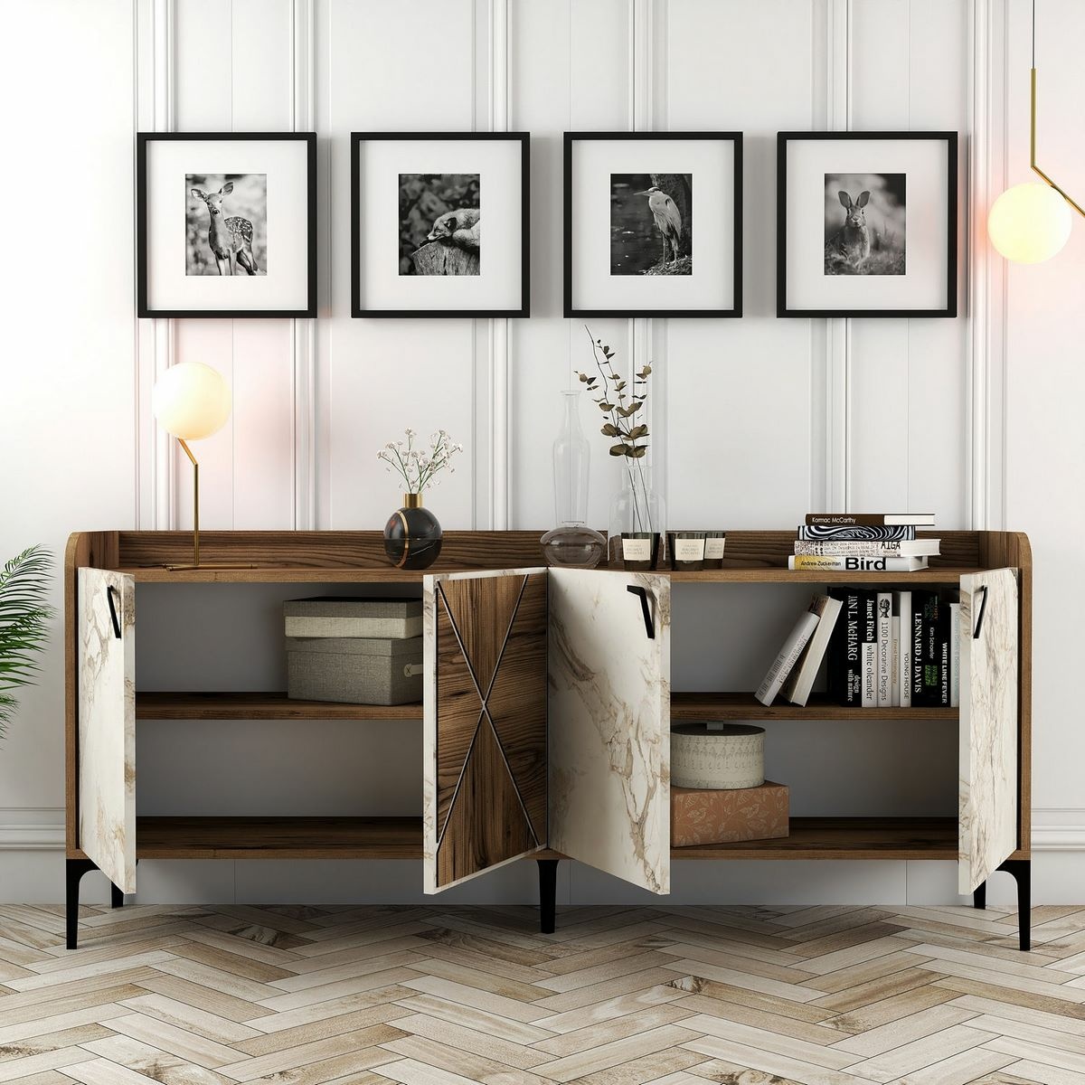 Skrinka Venedik Walnut and White Marblemramoru