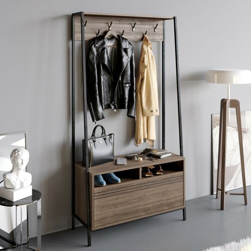 Cuier cu raft pentru încălțăminte Devin Walnut and Black