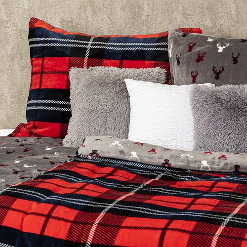 4Home Pościel mikroflanela Krata czerwony, 140 x 220 cm, 70 x 90 cm