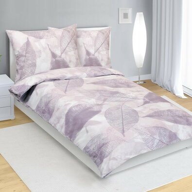 Bellatex Pościel bawełniana Liść beżowy, 140 x 200, 70 x 90 cm