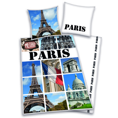 Bavlněné povlečení Paris collage, 140 x 200 cm, 70 x 90 cm