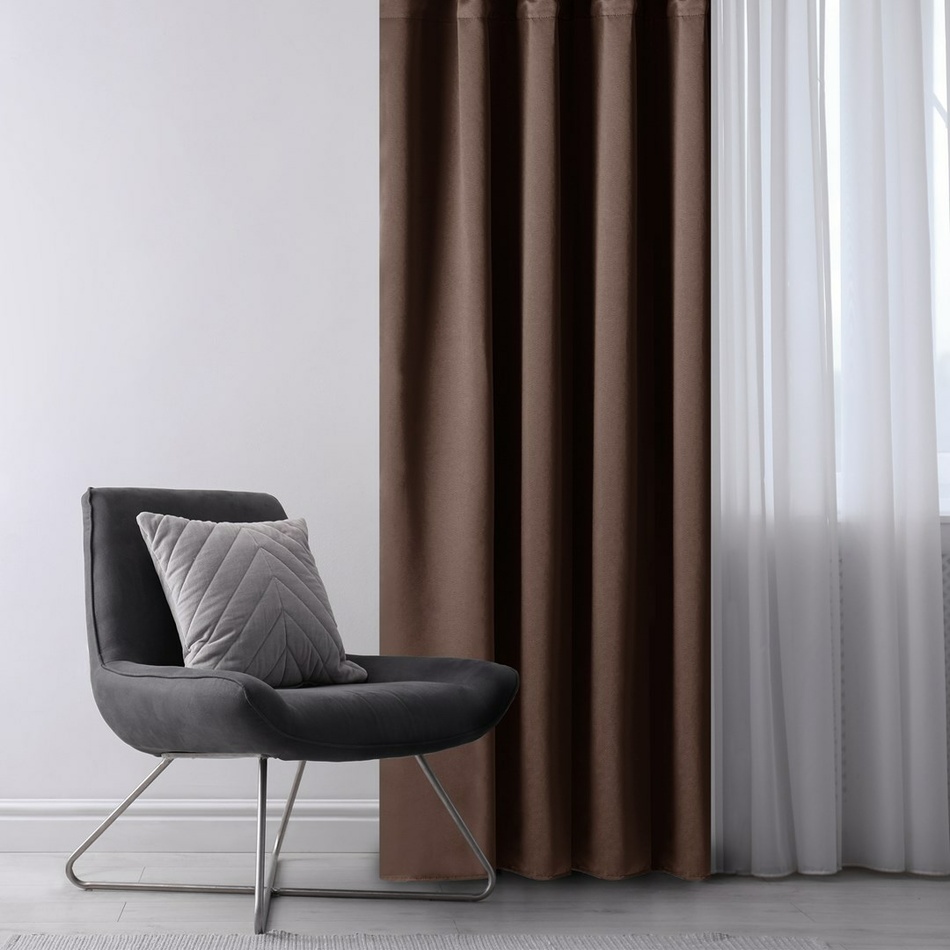 AmeliaHome Závěs Blackout Oxford Pleat tmavě hnědá, 140 x 245 cm