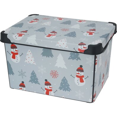 Úložný box s víkem Zimní motiv, 22 l, šedá, 40x23x30 cm