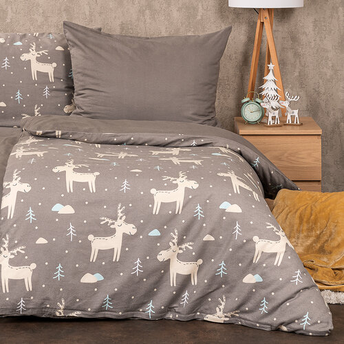 4Home Pościel flanelowa Happy reindeer, 160 x 200 cm, 70 x 80 cm