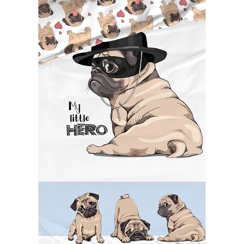 Pościel bawełniana Mops Mały bohater, 140 x 200 cm, 70 x 90 cm