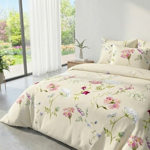 Lenjerie de pat Kvalitex Delux Botanica din bumbac bej, 140 x 200 cm, 70 x 90 cm