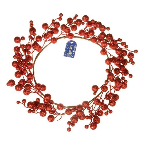 Vánoční věnec s kouličkami Kirsty, 35 cm, červený gliter