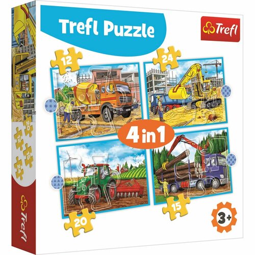 Trefl Puzzle Pracovní stroje, 4v1 12, 15, 20, 24 dílků