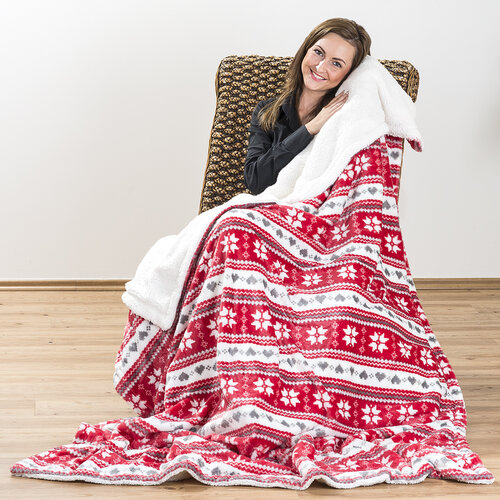 4Home Decke Lammfelloptik Wintertraum rot, 150 x 200 cm