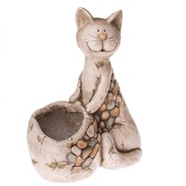 Ceramiczna osłonka na doniczkę Siedzący kot, 21,5 x 43 x 32,5 cm