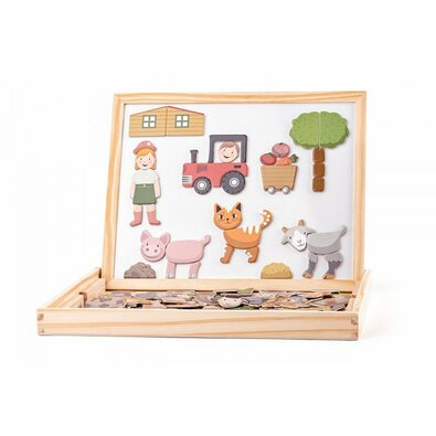 Woody Magnetische doppelseitige Tafel mit Tieren, 33 x 25 x 3,2 cm