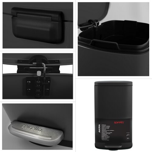 Coș de gunoi cu pedală soft-close Spirella Akira 30 l, negru mat