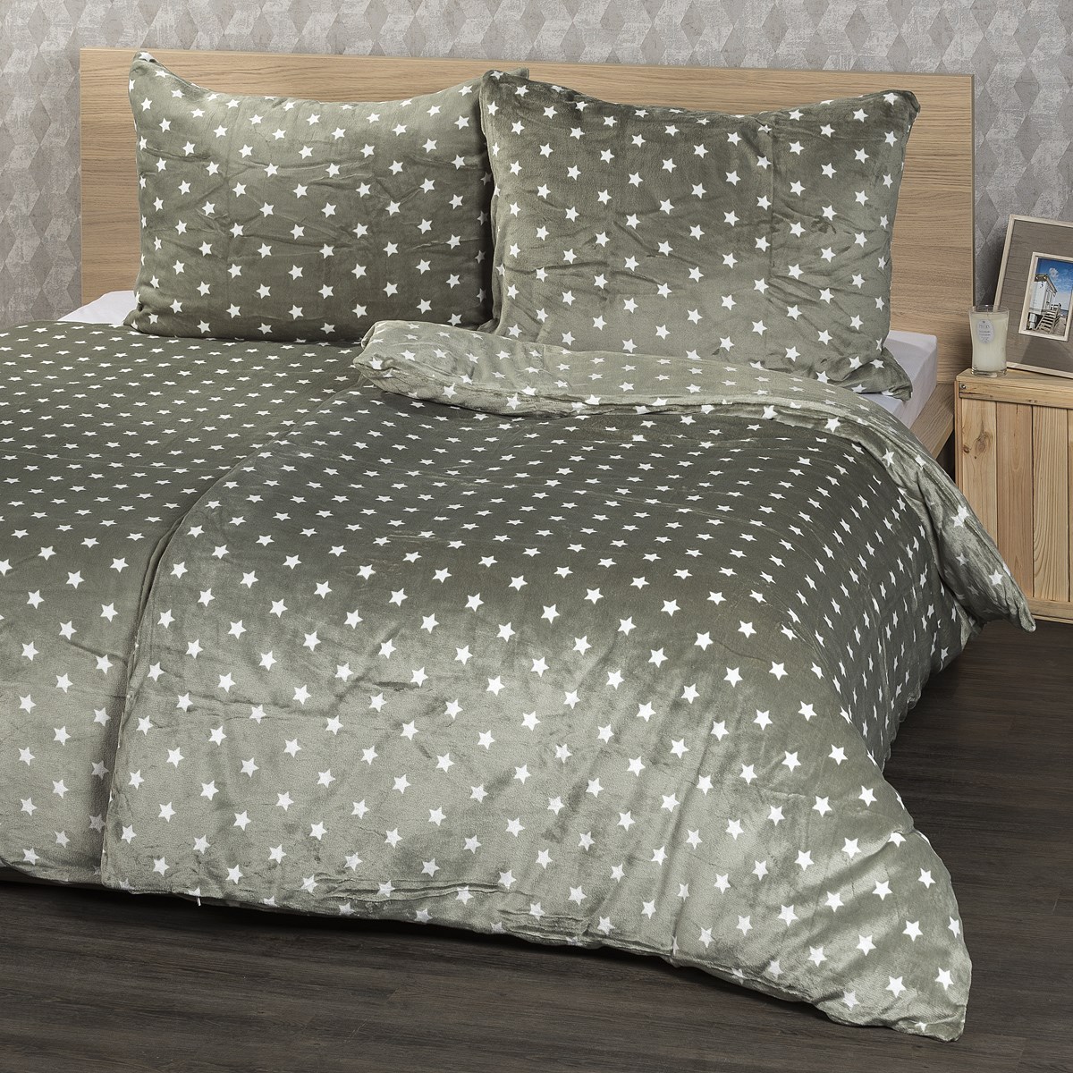 4Home povlečení mikroflanel Stars šedá, 160 x 200 cm, 2x 70 x 80 cm