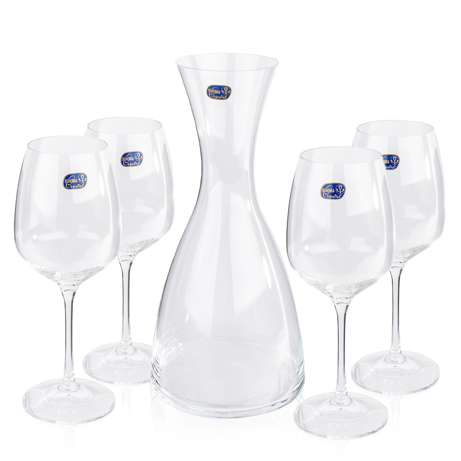 Obrázok Bohemia Crystal Poháre na víno 4 ks  s karafou Giselle, 1200 ml