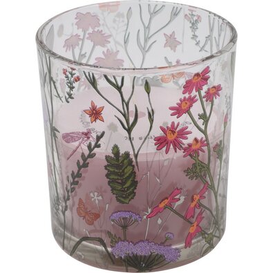 Lumânare parfumată în sticlă cu aromă florală,roz, 9 x 10 cm, 550 g