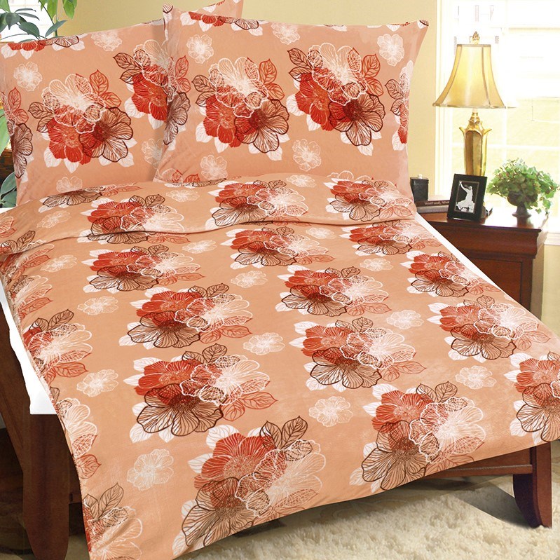 Bellatex Povlečení MIKROFLANEL Oranžový květ, 140 x 200, 70 x 90 cm