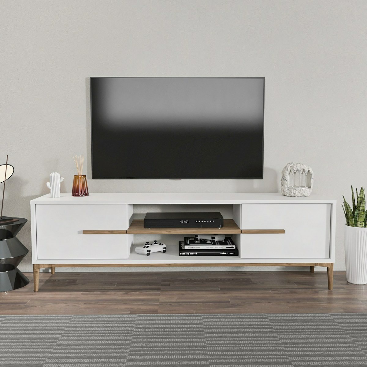 Televízny stolík Eslem White and Walnut
