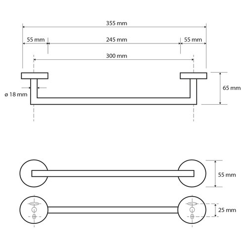 SAPHO XB405 X-Round Black držalo za brisače 35 cm,črno