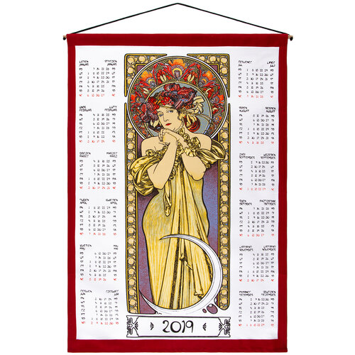 Textilní kalendář Alfons Mucha 2019, 45 x 65 cm