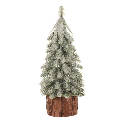 Karácsonyi hóval borított minifa rönkön, 19 cm