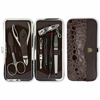 Kellermann 7779 set za manikura, vzorec krokodiljekože, rjava