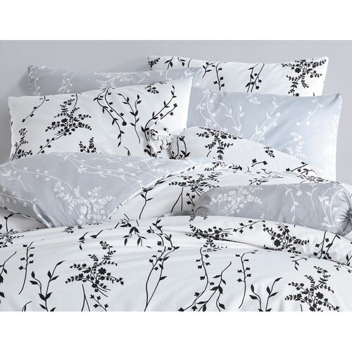 BedTex Бавовняна постільна білизна Blumen сірий, 220 х 200 см, 2х 70 х 90 см