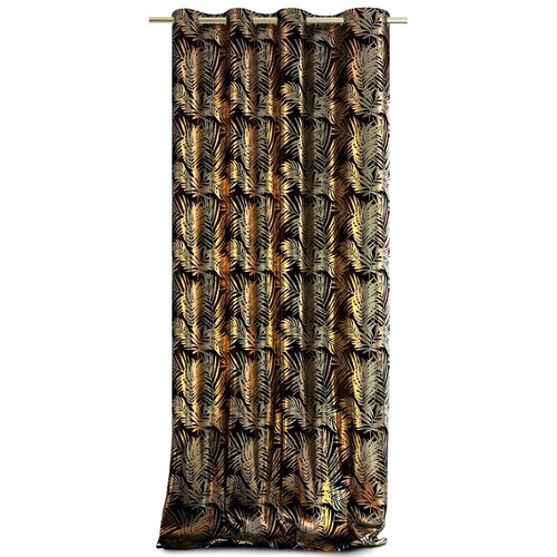 Restilo Zasłona Velvet golden Leaves czarny, 140 x 245 cm