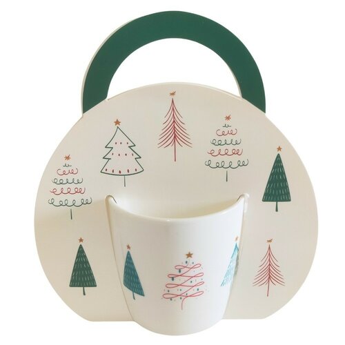 Home Elements Porzellanbecher mit Weihnachtsmotiv Wald 300 ml in Geschenkbox