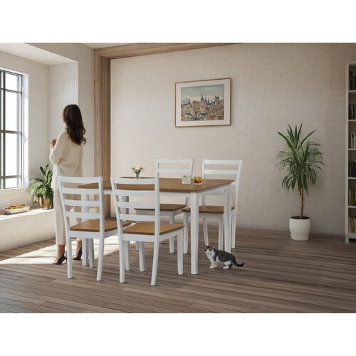 Zestaw jadalniany z litego drewna, 5 szt., dąb, biały