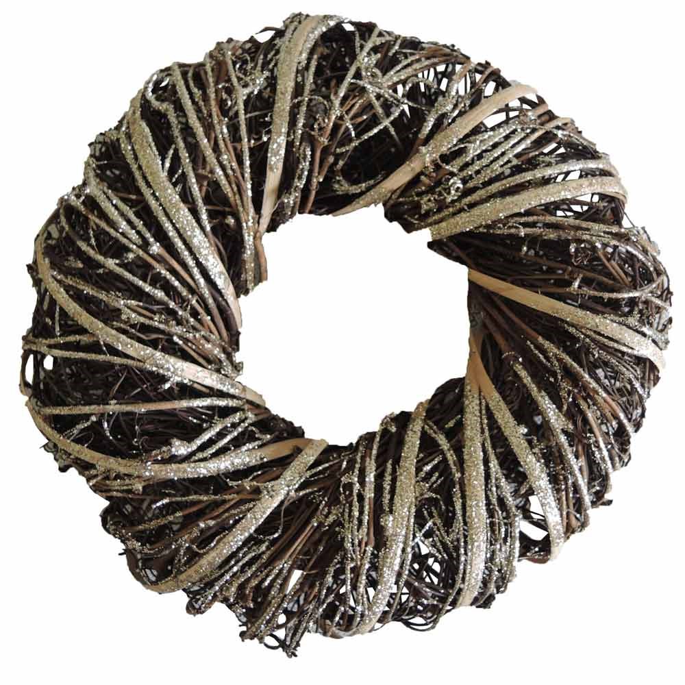 StarDeco Dekoratívny veniec Prútie zlatá, pr. 28 cm