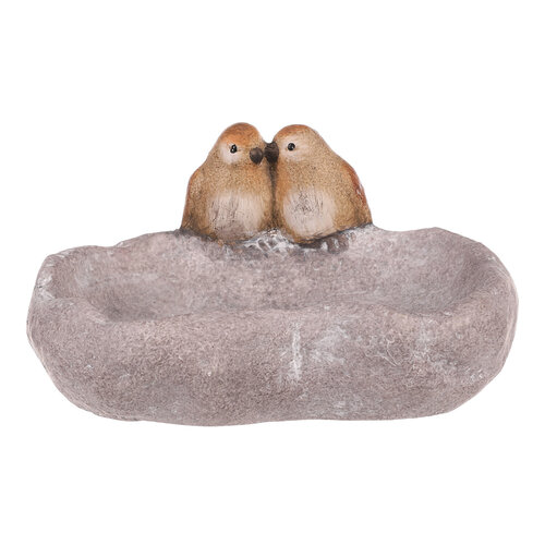 Hrănitor cu două păsări, oval, ceramică, 16 x 20 x10 cm