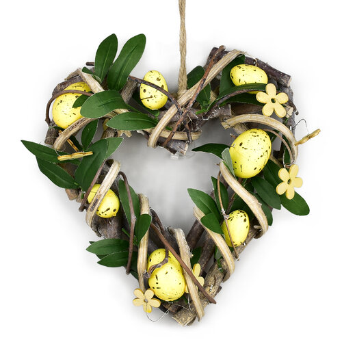 Ratanové srdce s vajíčky Rosita žlutá, 22 x 23 cm