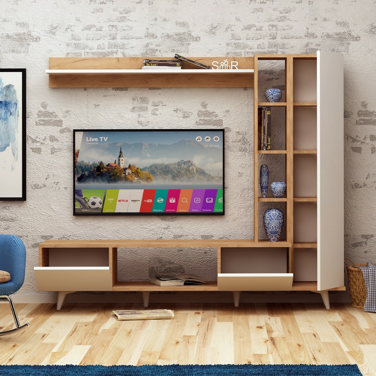 Televízny stolík Rambuty Oak and White