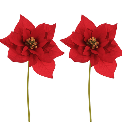 Set de Flori de Crăciuniță pe tulpină, 2 bucăți, roșii, 32 cm