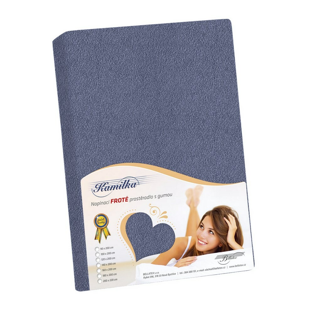 Bellatex Prześcieradło frotte na wysoki materac , niebieskoszary 180 x 200 + 40 cm