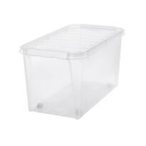 SmartStore Úložný box s bílými klipy a kolečky Classic, 70 l