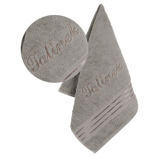 Bellatex Apa frottír törölköző hímzéssel sötétszürke, 50 x 100 cm