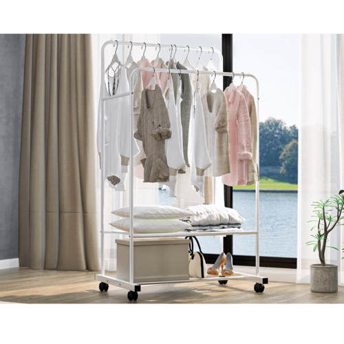 Dwurzędowy wieszak na kółkach z półkami Rainer, 80 x 51 x 160 cm