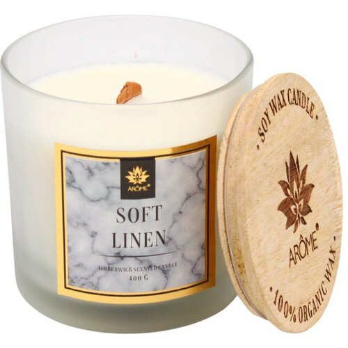 Arome Soft linen szója gyertya 400 g fa kanóccal és fedéllel