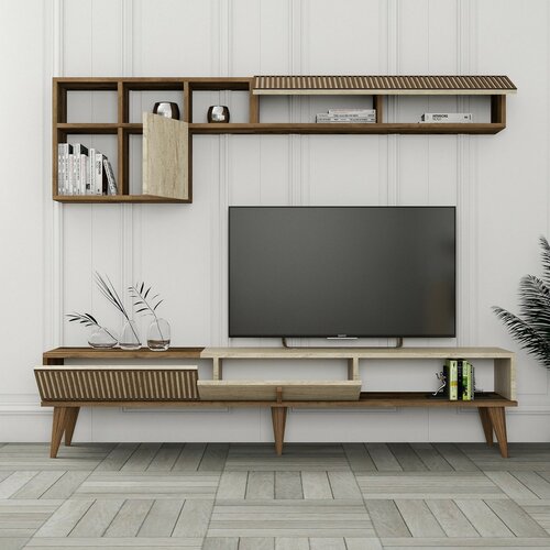 Milan Walnut and Travertine TV fal