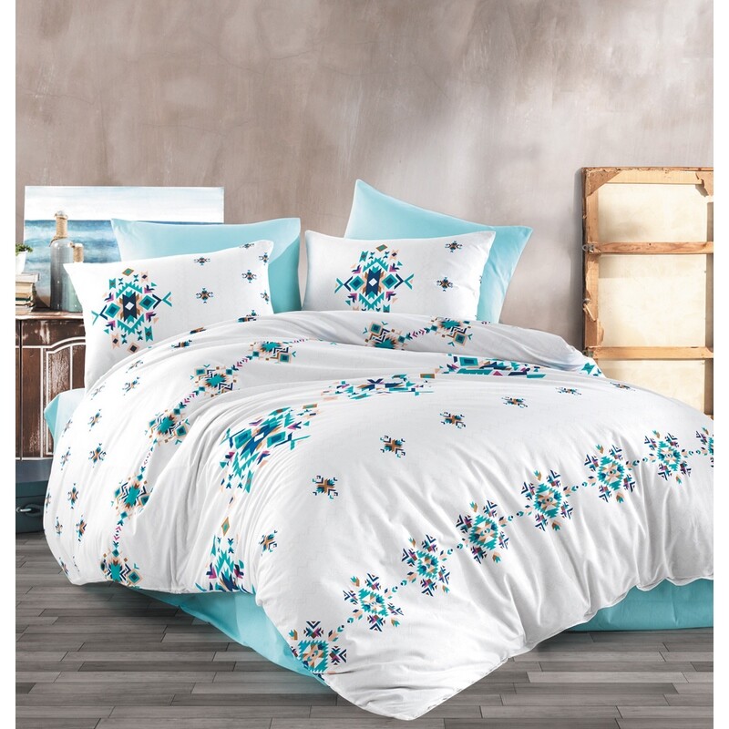 BedTex Bawełniana pościel Hippi turkusowa, 140 x200 cm, 70 x 90 cm, 140 x 200 cm, 70 x 90 cm