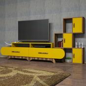 Stolik pod telewizor z szafką Flora S Yellow and Walnut
