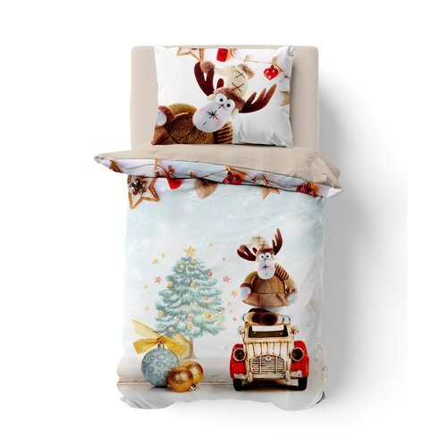 Lenjerie pat din bumbac Kvalitex Renul de Crăciun 3D, 140 x 200 cm, 70 x 90 cm