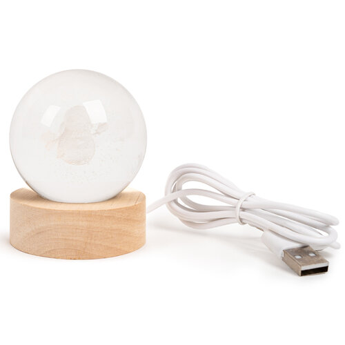 Svetleča steklena krogla, USB, na lesenempodstavcu